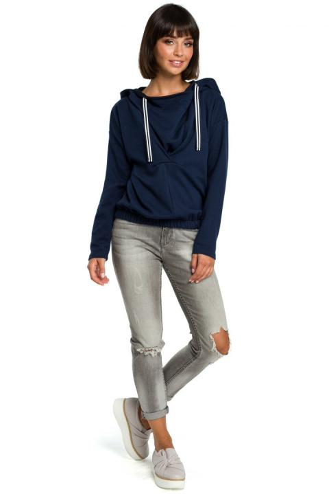 Bluza damska z kapturem i zakładką granatowa B088 Bluza damska z kapturem i zakładką granatowa B088