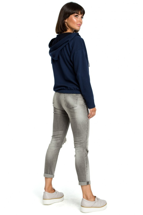 Bluza damska z kapturem i zakładką granatowa B088 Bluza damska z kapturem i zakładką granatowa B088