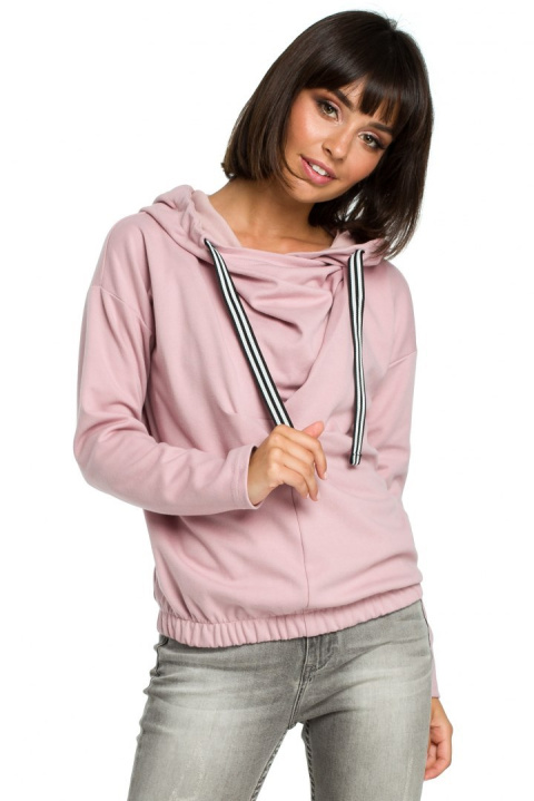 Bluza damska z kapturem i zakładką pudrowy B088 Bluza damska z kapturem i zakładką pudrowy B088
