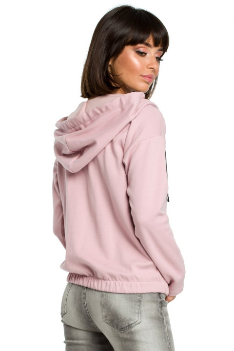 Bluza damska z kapturem i zakładką pudrowy B088 Bluza damska z kapturem i zakładką pudrowy B088