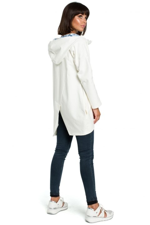 Bluza damska oversize z kapturem rozpinana na skos ecru B091 Bluza damska oversize z kapturem rozpinana na skos ecru B091