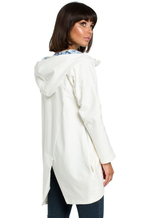Bluza damska oversize z kapturem rozpinana na skos ecru B091 Bluza damska oversize z kapturem rozpinana na skos ecru B091