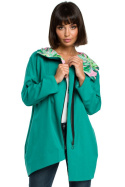 Bluza damska oversize z kapturem rozpinana na skos zielona B091