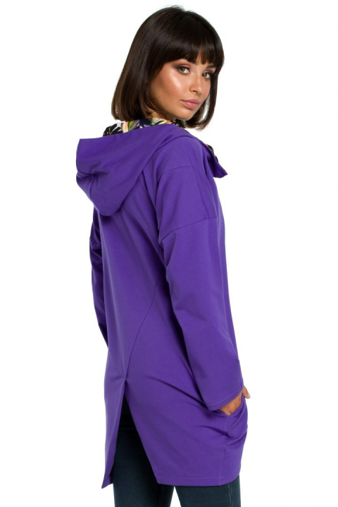 Bluza damska oversize z kapturem rozpinana na skos fioletowa B091 Bluza damska oversize z kapturem rozpinana na skos fioletowa B091