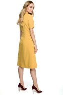 Sukienka rozkloszowana midi z zakładkami dekolt V żółta S122