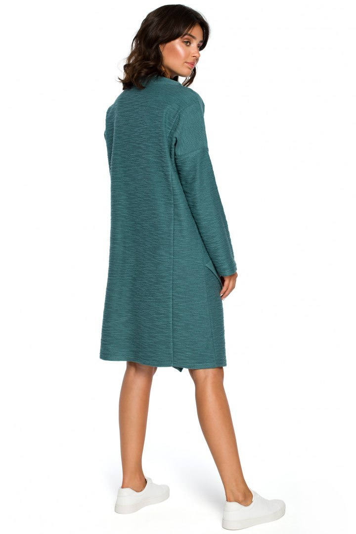 Sukienka midi oversize z wysokim dekoltem długi rękaw turkusowa B098 Sukienka midi oversize z wysokim dekoltem długi rękaw turkusowa B098