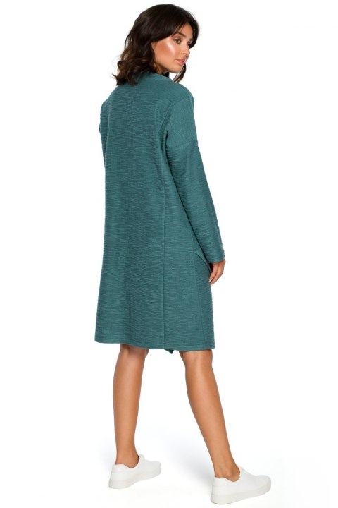 Sukienka midi oversize z wysokim dekoltem długi rękaw turkusowa B098 Sukienka midi oversize z wysokim dekoltem długi rękaw turkusowa B098