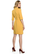 Sukienka żakietowa midi z paskiem zapinana na napy żółta S120