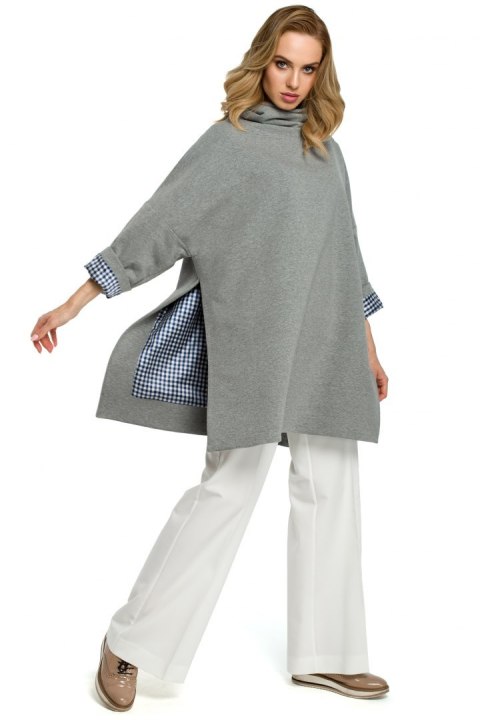 Bluza damska oversize z wysokim kołnierzem rękaw 7/8 szara me392 Bluza damska oversize z wysokim kołnierzem rękaw 7/8 szara me392