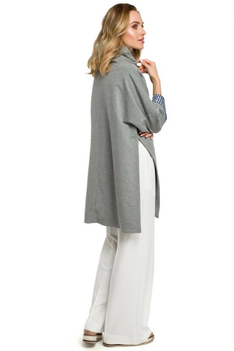 Bluza damska oversize z wysokim kołnierzem rękaw 7/8 szara me392 Bluza damska oversize z wysokim kołnierzem rękaw 7/8 szara me392