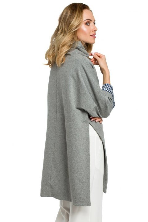 Bluza damska oversize z wysokim kołnierzem rękaw 7/8 szara me392 Bluza damska oversize z wysokim kołnierzem rękaw 7/8 szara me392
