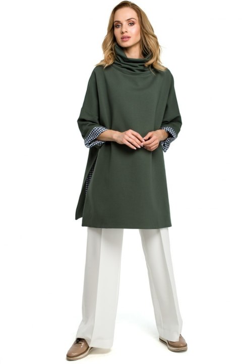 Bluza damska oversize z wysokim kołnierzem rękaw 7/8 zielona me392 Bluza damska oversize z wysokim kołnierzem rękaw 7/8 zielona me392