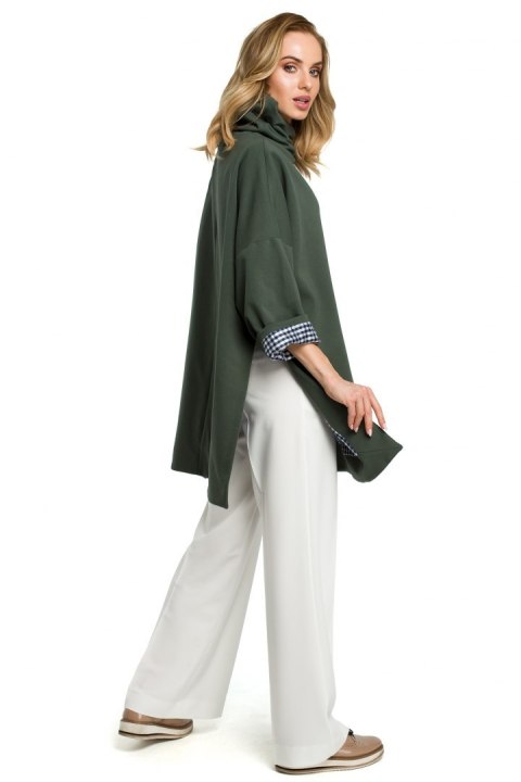 Bluza damska oversize z wysokim kołnierzem rękaw 7/8 zielona me392 Bluza damska oversize z wysokim kołnierzem rękaw 7/8 zielona me392