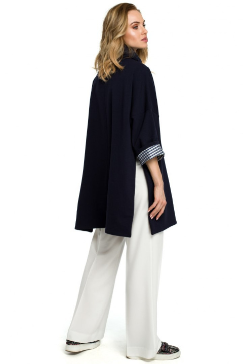 Bluza damska oversize z wysokim kołnierzem rękaw 7/8 granatowa me392 Bluza damska oversize z wysokim kołnierzem rękaw 7/8 granatowa me392