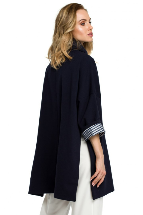 Bluza damska oversize z wysokim kołnierzem rękaw 7/8 granatowa me392 Bluza damska oversize z wysokim kołnierzem rękaw 7/8 granatowa me392