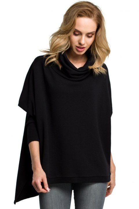 Bluza damska ponczo oversize z długim rękawem czarna me389