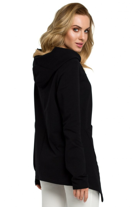 Bluza damska asymetryczna z kapturem zapinana na zamek czarna me390 Bluza damska asymetryczna z kapturem zapinana na zamek czarna me390