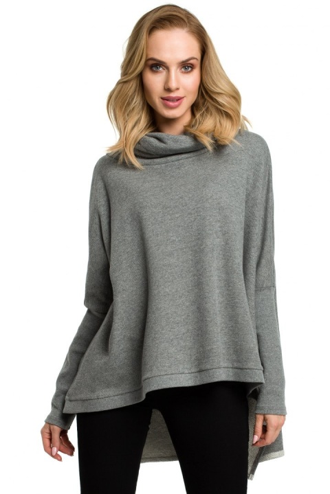 Bluza damska ponczo oversize z długim rękawem szara me389 Bluza damska ponczo oversize z długim rękawem szara me389