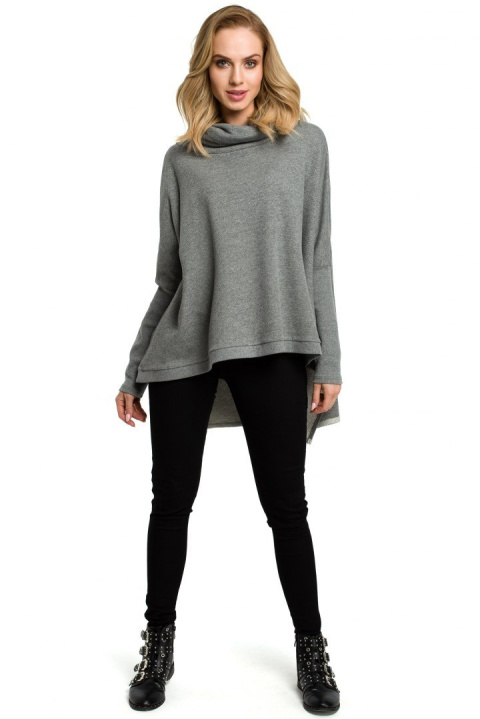 Bluza damska ponczo oversize z długim rękawem szara me389 Bluza damska ponczo oversize z długim rękawem szara me389