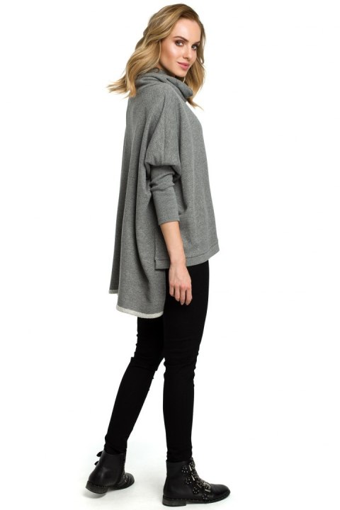 Bluza damska ponczo oversize z długim rękawem szara me389 Bluza damska ponczo oversize z długim rękawem szara me389