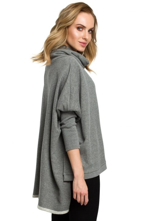 Bluza damska ponczo oversize z długim rękawem szara me389 Bluza damska ponczo oversize z długim rękawem szara me389