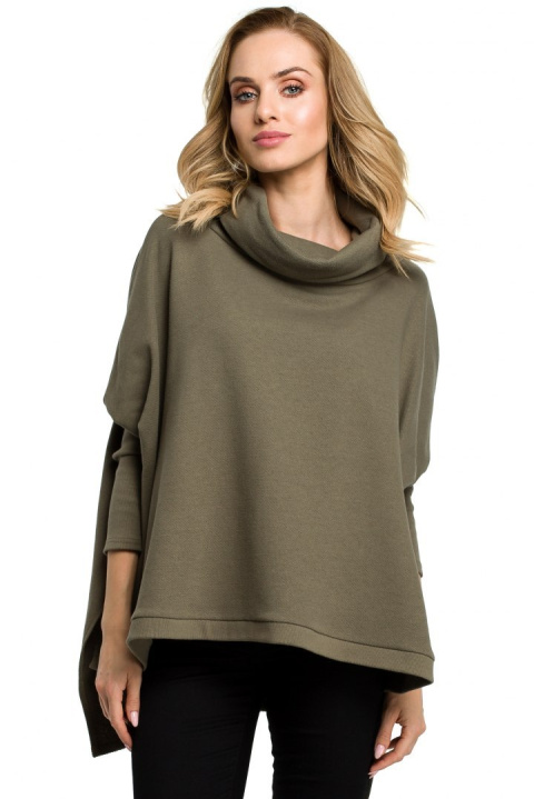 Bluza damska ponczo oversize z długim rękawem khaki me389 Bluza damska ponczo oversize z długim rękawem khaki me389