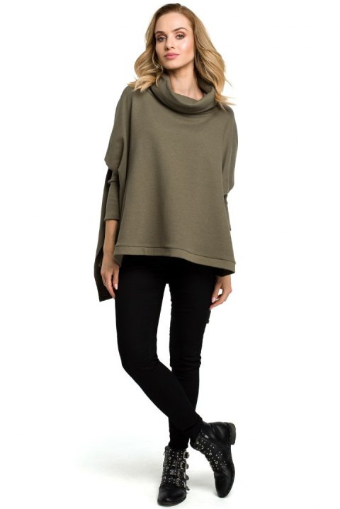Bluza damska ponczo oversize z długim rękawem khaki me389 Bluza damska ponczo oversize z długim rękawem khaki me389