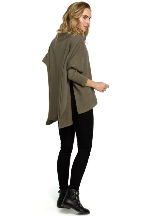 Bluza damska ponczo oversize z długim rękawem khaki me389 Bluza damska ponczo oversize z długim rękawem khaki me389
