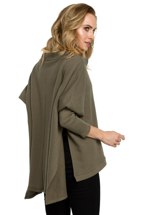 Bluza damska ponczo oversize z długim rękawem khaki me389 Bluza damska ponczo oversize z długim rękawem khaki me389