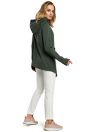 Bluza damska asymetryczna z kapturem zapinana na zamek zielona me390