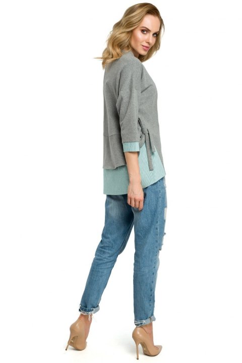Bluza damska luźna z wiązaniem po bokach i rękawem 7/8 szara me386 Bluza damska luźna z wiązaniem po bokach i rękawem 7/8 szara me386