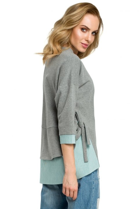 Bluza damska luźna z wiązaniem po bokach i rękawem 7/8 szara me386 Bluza damska luźna z wiązaniem po bokach i rękawem 7/8 szara me386