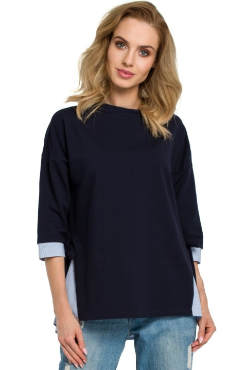 Bluza damska luźna z wiązaniem po bokach i rękawem 7/8 granatowa me386 Bluza damska luźna z wiązaniem po bokach i rękawem 7/8 granatowa me386