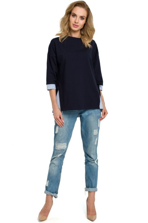 Bluza damska luźna z wiązaniem po bokach i rękawem 7/8 granatowa me386 Bluza damska luźna z wiązaniem po bokach i rękawem 7/8 granatowa me386