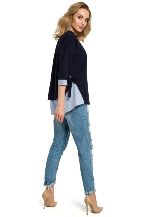 Bluza damska luźna z wiązaniem po bokach i rękawem 7/8 granatowa me386 Bluza damska luźna z wiązaniem po bokach i rękawem 7/8 granatowa me386