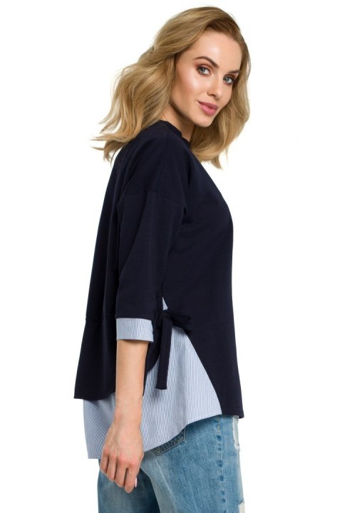 Bluza damska luźna z wiązaniem po bokach i rękawem 7/8 granatowa me386 Bluza damska luźna z wiązaniem po bokach i rękawem 7/8 granatowa me386
