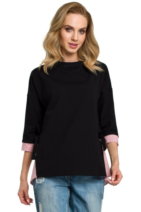 Bluza damska luźna z wiązaniem po bokach i rękawem 7/8 czarna me386 Bluza damska luźna z wiązaniem po bokach i rękawem 7/8 czarna me386