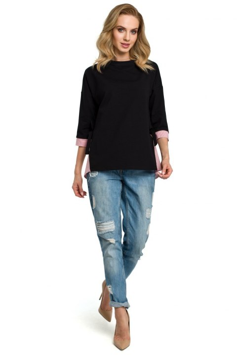 Bluza damska luźna z wiązaniem po bokach i rękawem 7/8 czarna me386 Bluza damska luźna z wiązaniem po bokach i rękawem 7/8 czarna me386