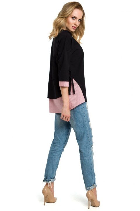 Bluza damska luźna z wiązaniem po bokach i rękawem 7/8 czarna me386 Bluza damska luźna z wiązaniem po bokach i rękawem 7/8 czarna me386