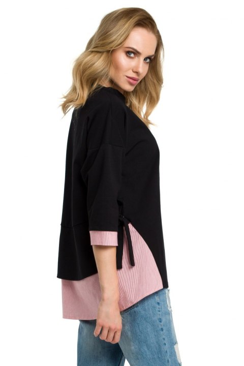 Bluza damska luźna z wiązaniem po bokach i rękawem 7/8 czarna me386 Bluza damska luźna z wiązaniem po bokach i rękawem 7/8 czarna me386