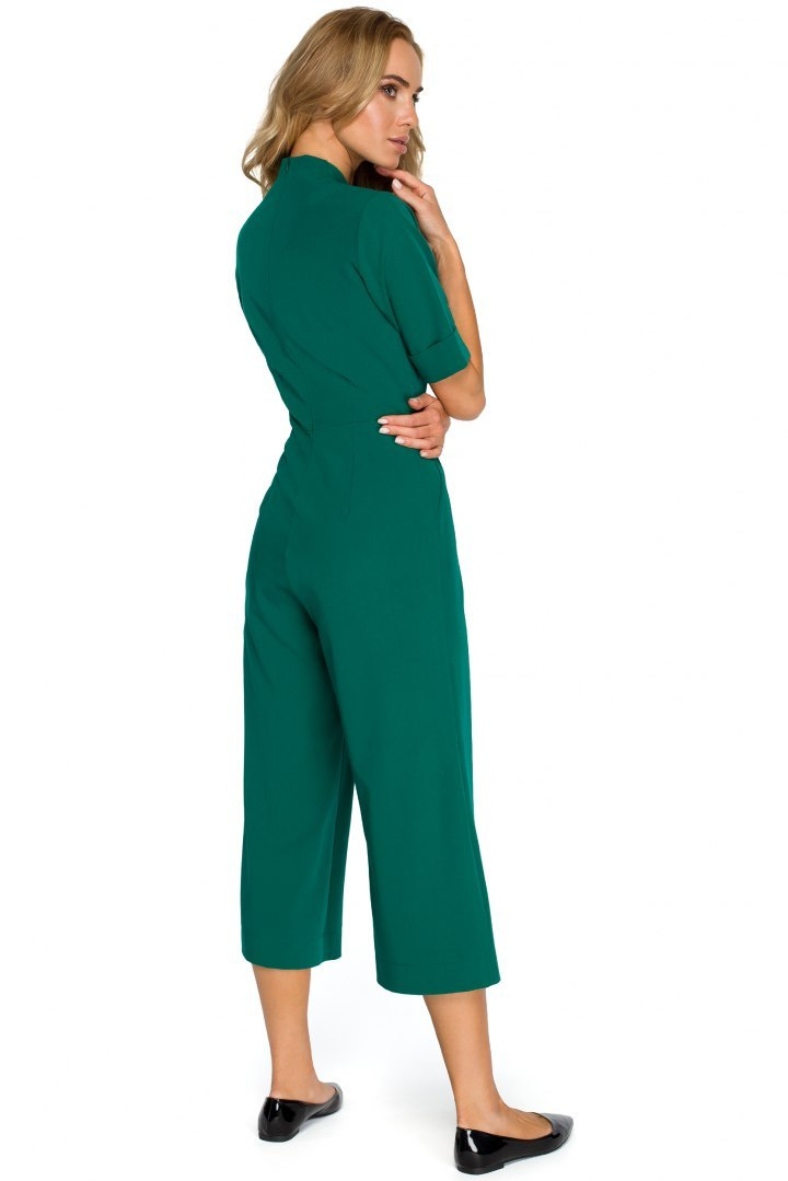 Elegancki kombinezon szerokie nogawki 7/8 krótki rękaw zielony S135 Elegancki kombinezon szerokie nogawki 7/8 krótki rękaw zielony S135