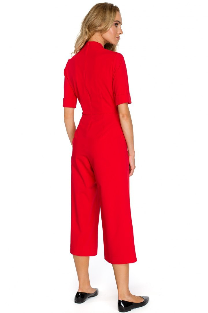 Elegancki kombinezon szerokie nogawki 7/8 krótki rękaw czerwony S135 Elegancki kombinezon szerokie nogawki 7/8 krótki rękaw czerwony S135