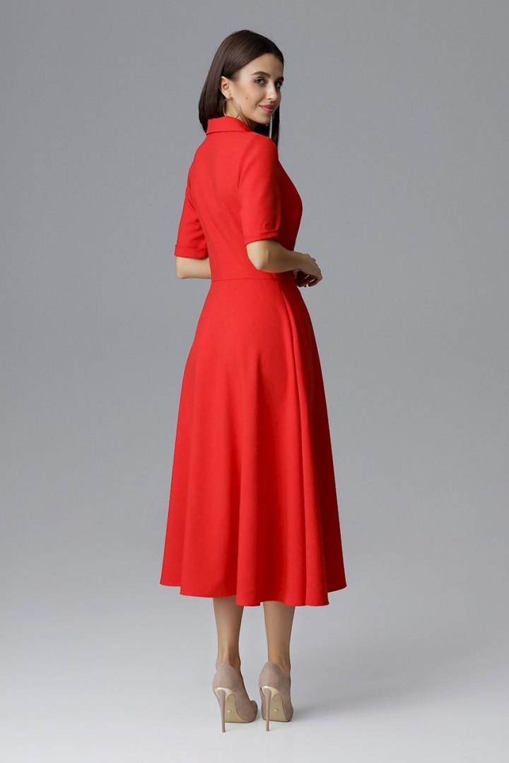 Sukienka rozkloszowana dwurzędowa z krótkim rękawem czerwona M632