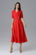 Sukienka rozkloszowana dwurzędowa z krótkim rękawem czerwona M632