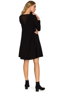 Sukienka rozkloszowana trapezowa midi z długim rękawem czarna S137