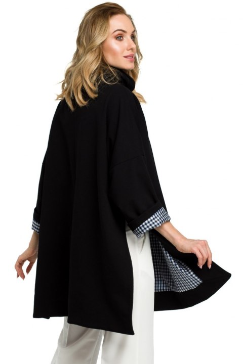 Bluza damska oversize z wysokim kołnierzem rękaw 7/8 czarna me392 Bluza damska oversize z wysokim kołnierzem rękaw 7/8 czarna me392