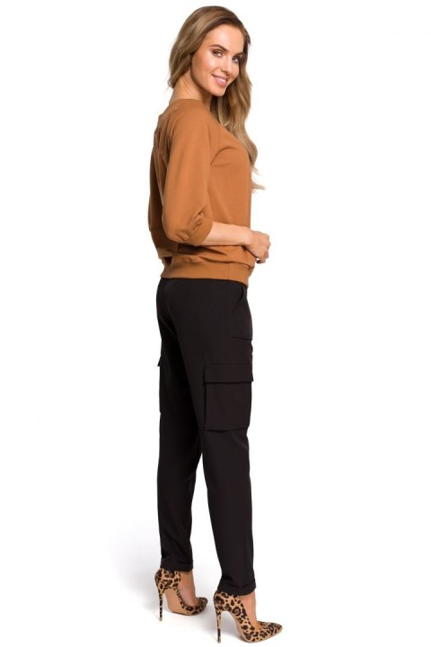 Bluza damska z opadającym ramieniem i rękawem 7/8 karmelowa me412 Bluza damska z opadającym ramieniem i rękawem 7/8 karmelowa me412