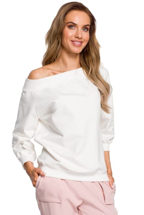 Bluza damska z opadającym ramieniem i rękawem 7/8 ecru me412 Bluza damska z opadającym ramieniem i rękawem 7/8 ecru me412