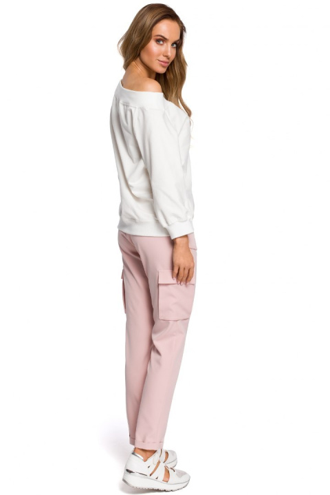 Bluza damska z opadającym ramieniem i rękawem 7/8 ecru me412 Bluza damska z opadającym ramieniem i rękawem 7/8 ecru me412