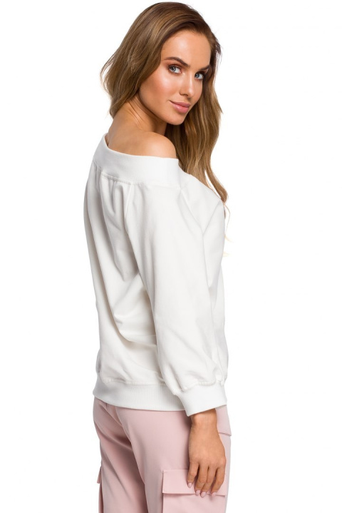 Bluza damska z opadającym ramieniem i rękawem 7/8 ecru me412 Bluza damska z opadającym ramieniem i rękawem 7/8 ecru me412